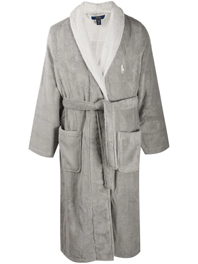 Polo Ralph Lauren Shawl Collar Bath Dressing Gown In Grey
