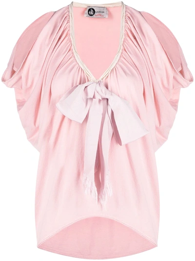 Pre-owned Lanvin 2000s Bow Detail Ruched Blouse In Pink