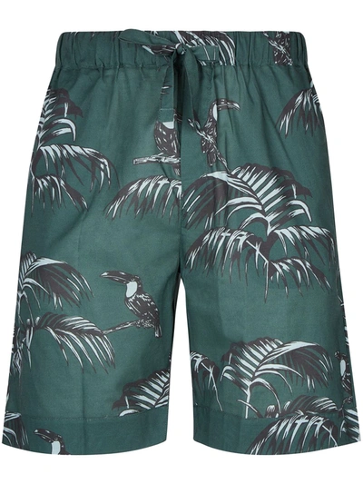 Desmond & Dempsey Bocas Print Drawstring Shorts In Green