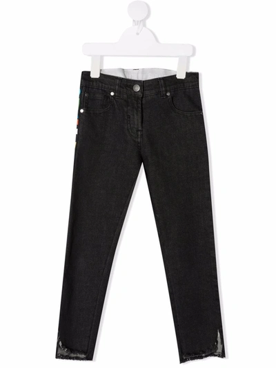 Stella Mccartney Kids' Logo-stripe Denim Jeans In Black