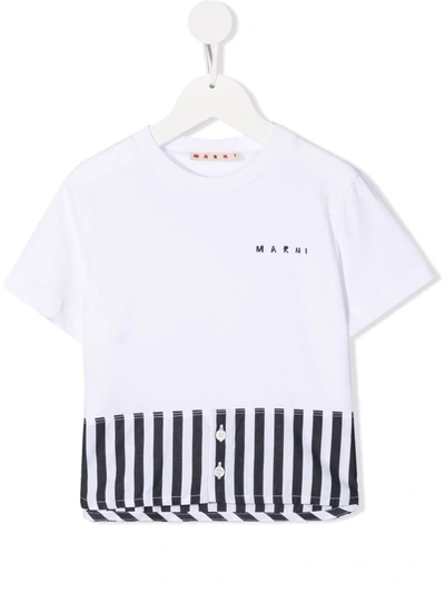 Marni Teen Stripe-panel Cotton T-shirt In White