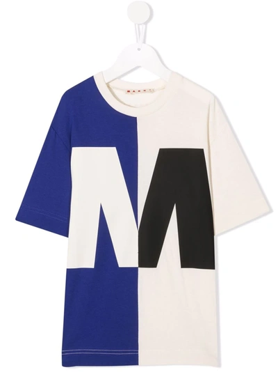 Marni Teen Colour-block Cotton T-shirt In Neutrals