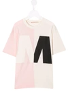 Marni Teen Colour-block Cotton T-shirt In Neutrals