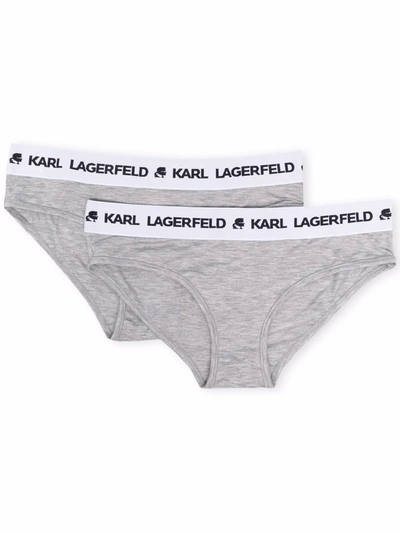 Karl Lagerfeld Logo裤腰三角内裤（两件装） In Grey