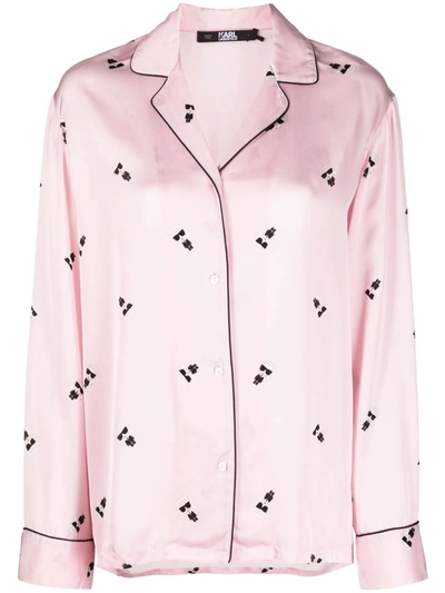 Karl Lagerfeld All-over Logo Pyjama Shirt In Pink