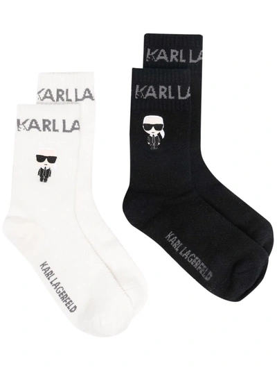 Karl Lagerfeld K/lounge Ikonik Cashmere-blend Socks (set Of Two) In Black
