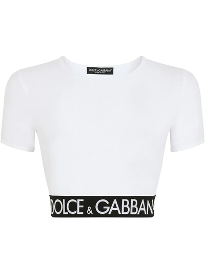 Dolce & Gabbana Next Cropped T-shirt With Branded Elastic In Bianco Ottico