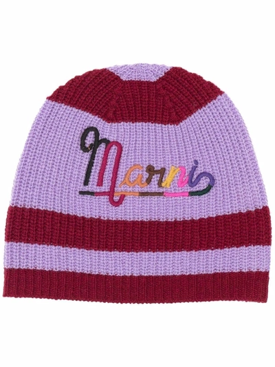 Marni Embroidered-logo Beanie In Red