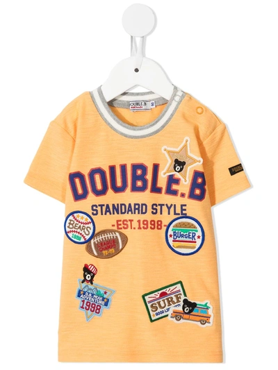 Miki House Babies' All-over Patches Cotton T-shirt In Orange