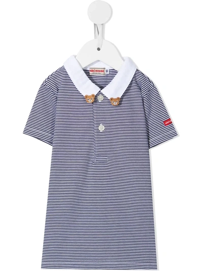 Miki House Babies' Bear-collar Striped Polo Shirt In Blue
