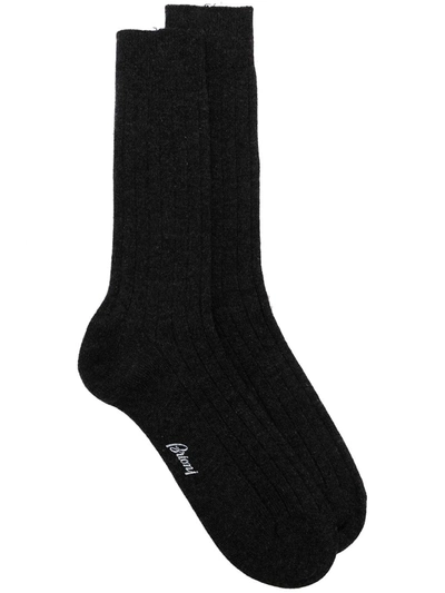 Brioni Logo-detail Cashmere Socks In Black