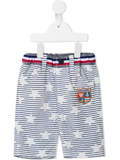 Miki House Babies' Embroidered-logo Star-print Trousers In Blue