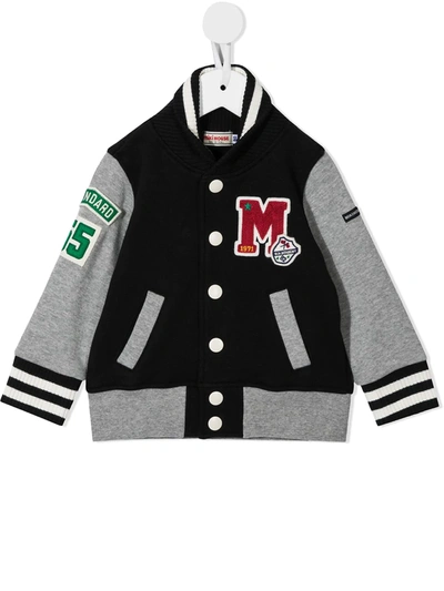 Miki House Babies' Embroidered Letterman Jacket In Black