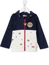 MIKI HOUSE BEAR-EMBROIDERED ZIP-UP HOODIE