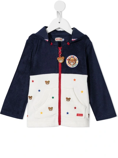 Miki House Babies' Bear-embroidered Zip-up Hoodie In Blue