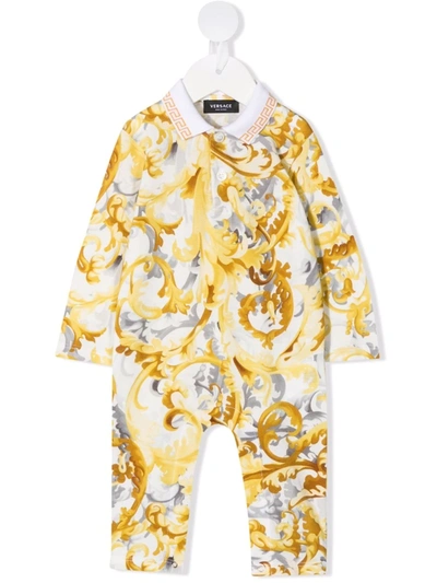 Versace Babies' Baroque-print Cotton Romper In White