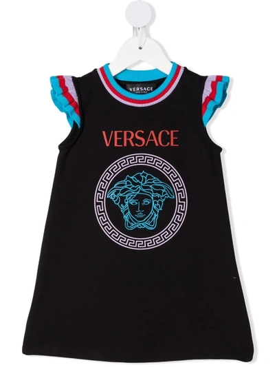 Versace Babies' Medusa Logo-print Dress In Black