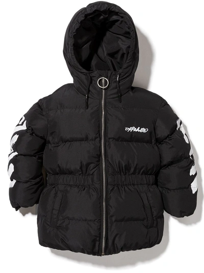 Off-white Kids' Diag Zip-up Puffer Jacket In Black