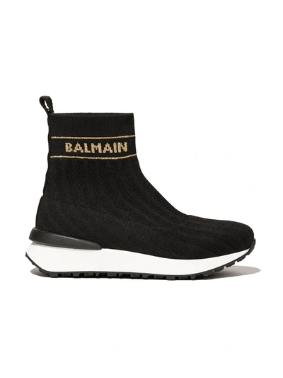 Balmain Kids' Glitter Sock-style Slip-on Sneakers In Black