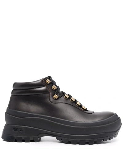 Jil Sander Leather Trekking Boots In Brown