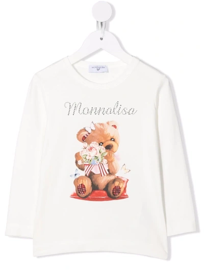 Monnalisa Kids' Teddy Print T-shirt In White