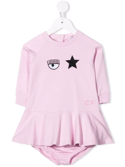 Chiara Ferragni Babies' Embroidered-detail Ruffle-hem Dress In Rosa