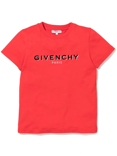 Givenchy Red Kids T-shirt With Black Flocked Logo