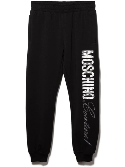 Moschino Kids' Couture! Rhinestone-embellished Track Trousers In Black