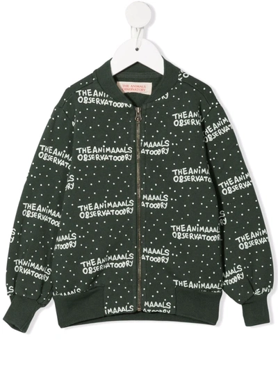 The Animals Observatory Kids' All-over Logo Print Bomber Jacket In Green