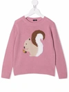 Il Gufo Embroidered Squirrel Knitted Jumper In Pink