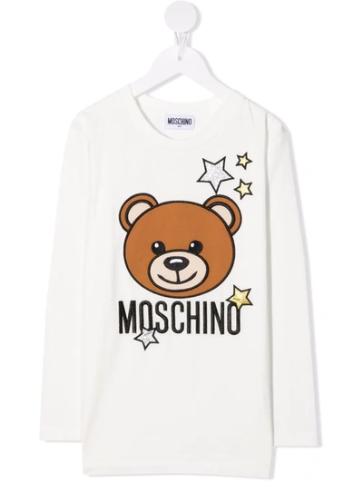 Moschino Kids' Teddy Bear-motif Cotton T-shirt In White