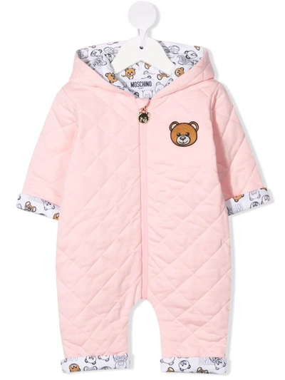 Moschino Babies' Quilted Teddy Bear-motif Romper In Pink