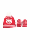 MOSCHINO KNITTED TEDDY HAT AND GLOVE SET