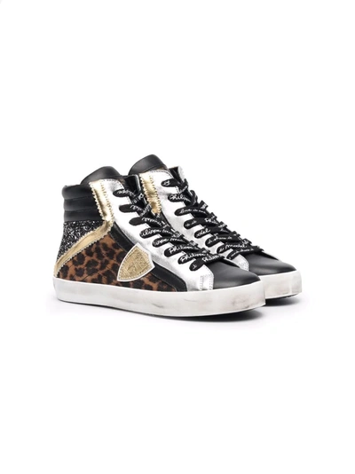 Philippe Model Kids' Panelled High-top Trainers In Black