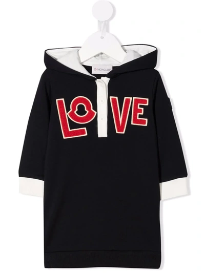 Moncler Girls Navy Blue Logo Hooded Dress