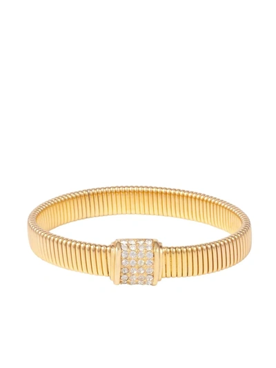 Pre-owned Dior 1980s  Swarovski-embellished Mesh-chain Bracelet In Gold