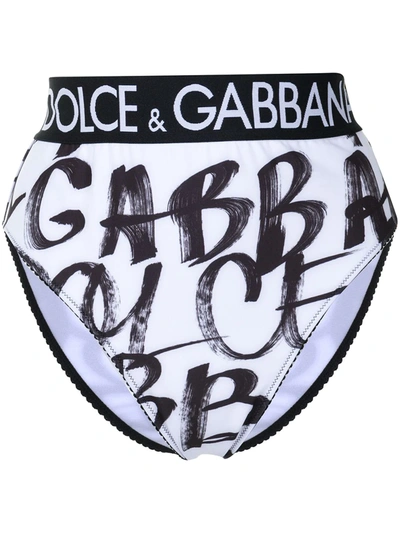 Dolce & Gabbana Graphic-print High-waisted Briefs In White