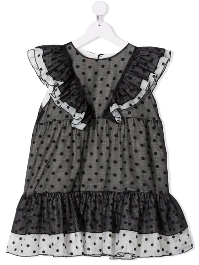 Wauw Capow By Bangbang Kids' Polka Dot-print Ruffled Dress In White