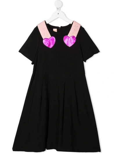Wauw Capow By Bangbang Kids' Double Heart A-line Dress In Black