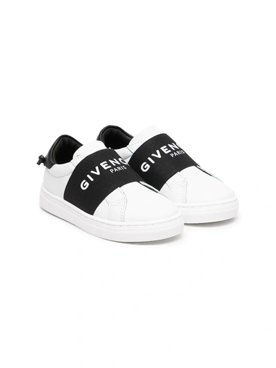 Givenchy Kid's Urban Street Logo Leather Elastic-strap Sneakers, Baby In White