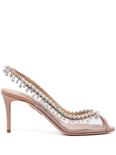 Aquazzura Temptation 75 Crystal-embellished Pvc And Leather Slingback Pumps In Nude