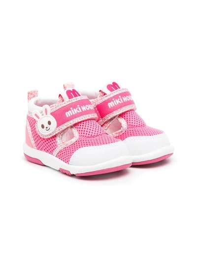 Miki House Babies' 魔术贴网布凉鞋 In Pink