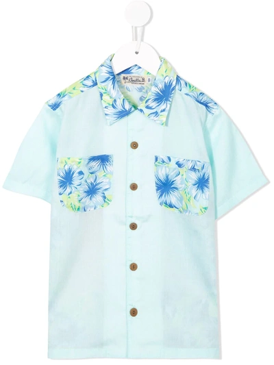 Miki House Babies' Floral-print Lyocell Shirt In Blue