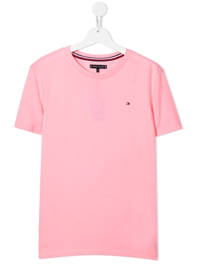 Tommy Hilfiger Junior Teen Embroidered-logo Short-sleeved T-shirt In Pink
