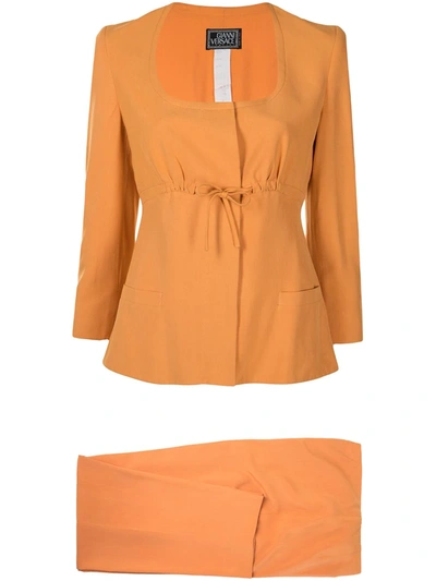 Pre-owned Versace Drawstring Detail Two-piece Suit In Orange