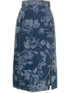 MSGM FLORAL-PRINT MIDI DENIM SKIRT