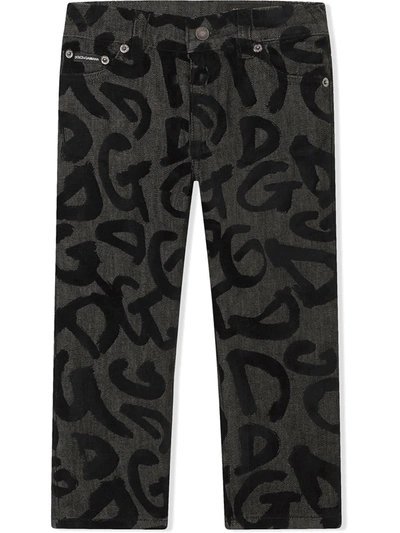 Dolce & Gabbana Kids' Logo-graffiti Straight Jeans In Grey