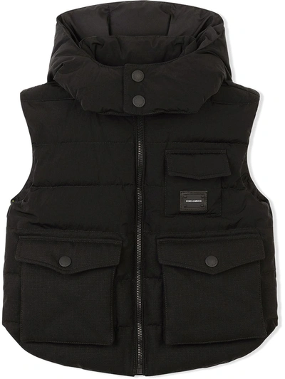 Dolce & Gabbana Kids' Logo-patch Padded Gilet In Black