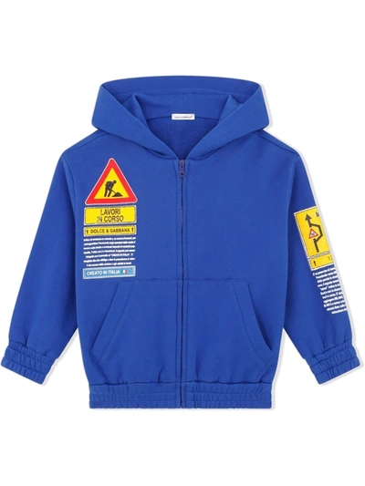 Dolce & Gabbana Kids' Felpa Blu Royal In Cotone Con Cappuccio