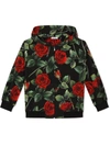 Dolce & Gabbana Kids' Girl's Rose-print Track Hooded Jacket In Rose Print